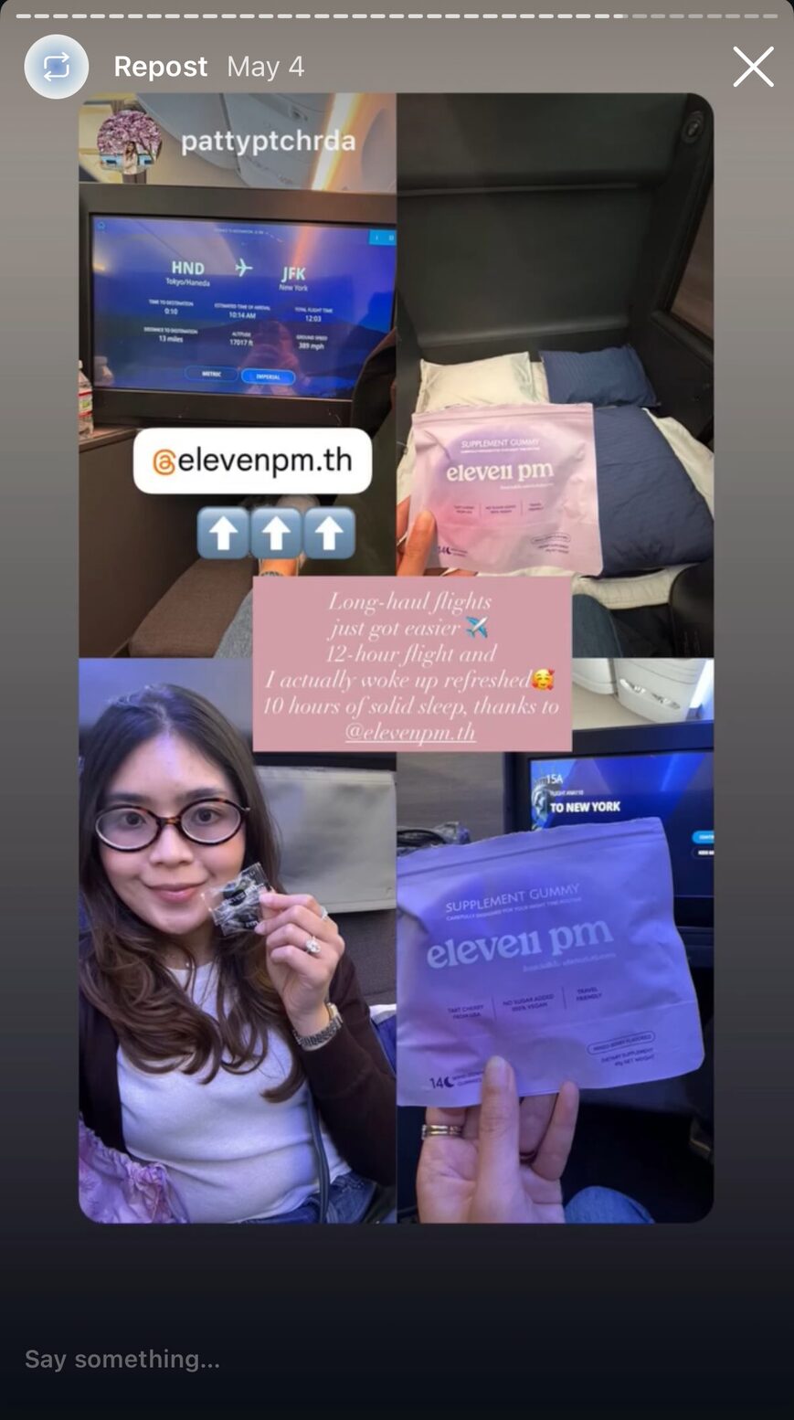 eleven pm sleep gummy real customer review — 10 hours of solid sleep on a 12-hour long-haul flight
